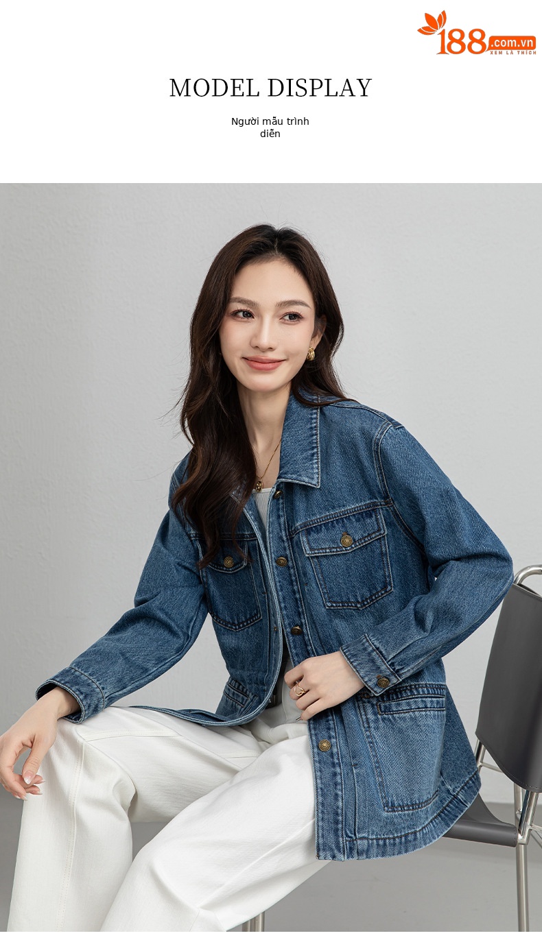 Áo khoác denim dáng dài phong cách workwear Mỹ cổ điển, form rộng thoải mái — xanh lam chi tiết 14