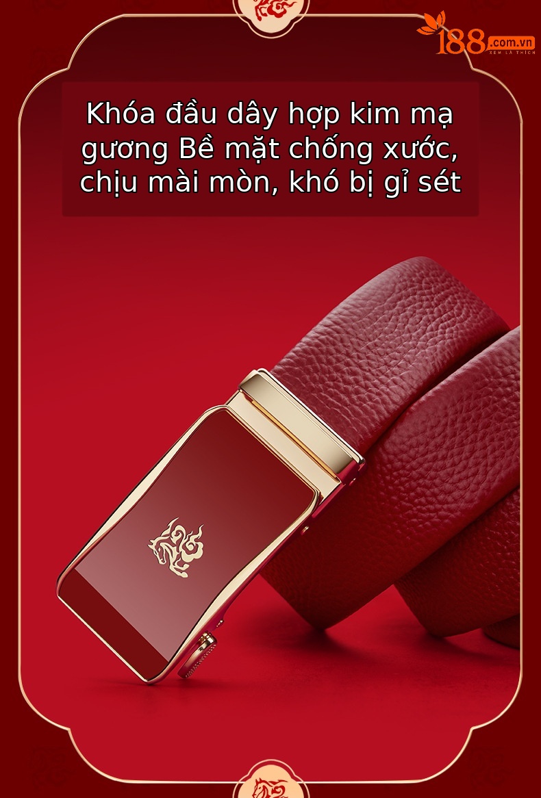 Thắt lưng da nam khóa tự động Hoàng đế Paul mẫu mới 2026 da ngựa cao cấp tặng quà cưới màu đỏ — 120cm, 130cm, 110cm, 125cm chi tiết 4
