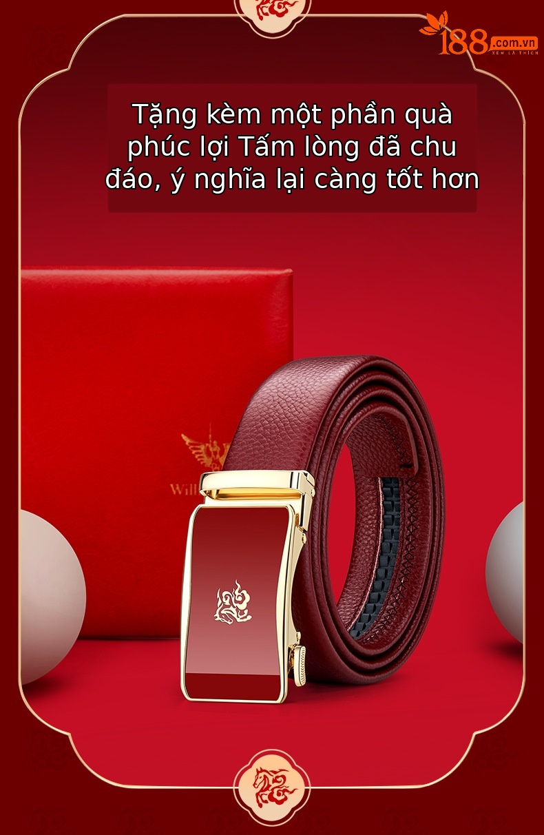 Thắt lưng da nam khóa tự động Hoàng đế Paul mẫu mới 2026 da ngựa cao cấp tặng quà cưới màu đỏ — 120cm, 130cm, 110cm, 125cm chi tiết 5