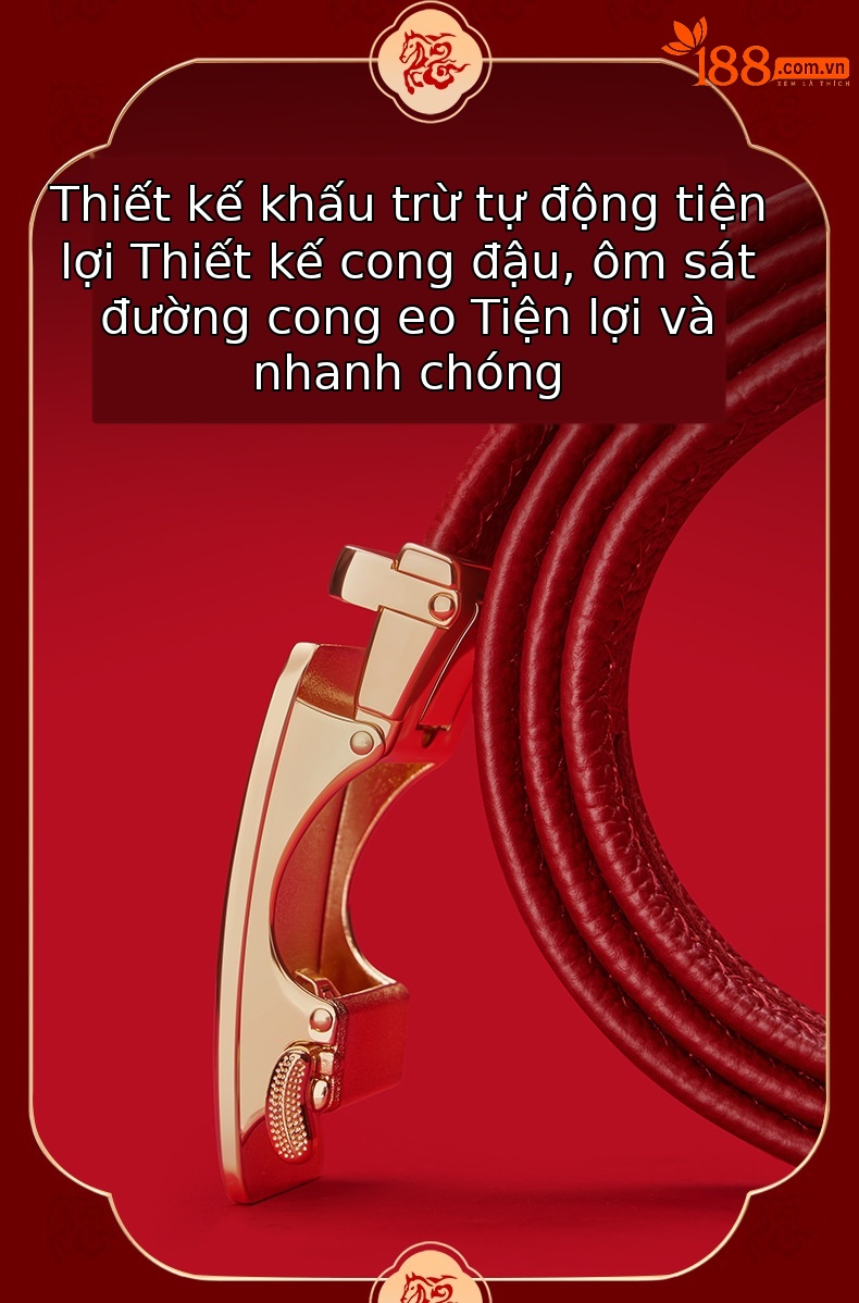 Thắt lưng da nam khóa tự động Hoàng đế Paul mẫu mới 2026 da ngựa cao cấp tặng quà cưới màu đỏ — 120cm, 130cm, 110cm, 125cm chi tiết 7