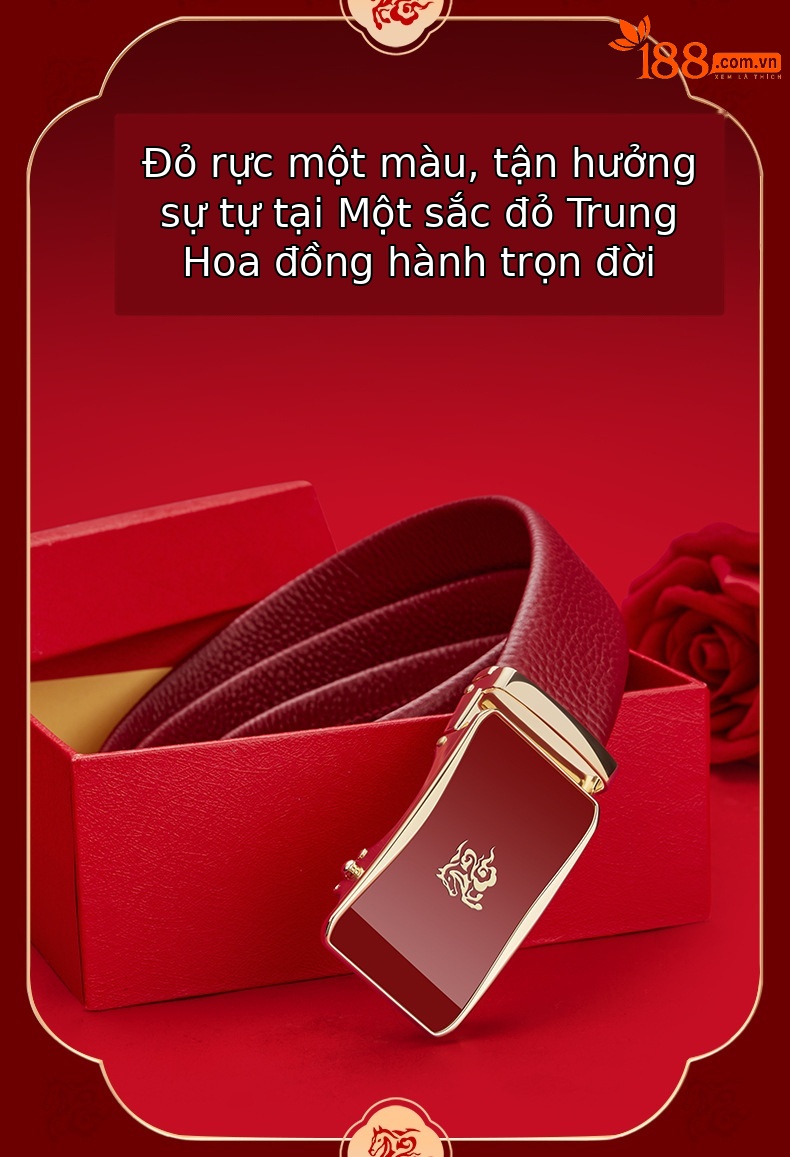 Thắt lưng da nam khóa tự động Hoàng đế Paul mẫu mới 2026 da ngựa cao cấp tặng quà cưới màu đỏ — 120cm, 130cm, 110cm, 125cm chi tiết 14