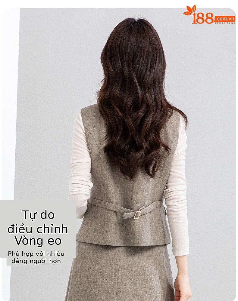 Bộ vest áo gile và chân váy dài thắt eo thanh lịch — 65.762 - 1 m màu hạnh nhân - nửa váy chi tiết 6