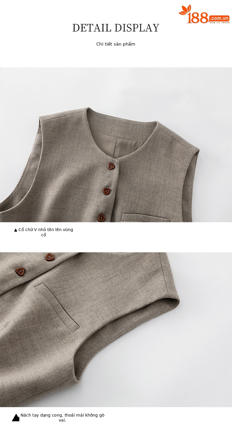 Bộ vest áo gile và chân váy dài thắt eo thanh lịch — 65.762 - 1 m màu hạnh nhân - nửa váy chi tiết 11