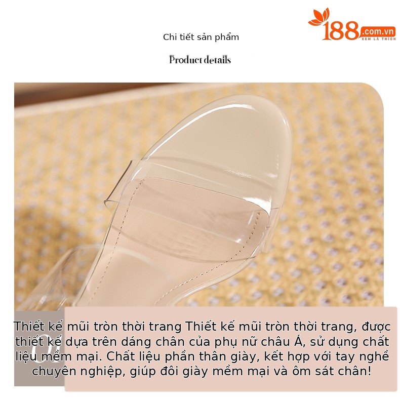 Sandal cao gót nữ quai một dây trong suốt, mũi hở, gót nhọn 9 cm, đế platform — Da-9cm chi tiết 3