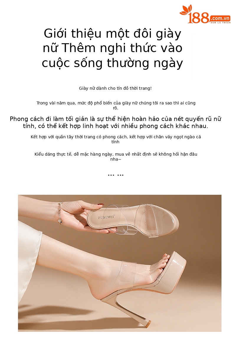 Sandal cao gót nữ quai một dây trong suốt, mũi hở, gót nhọn 9 cm, đế platform — Da-9cm chi tiết 2