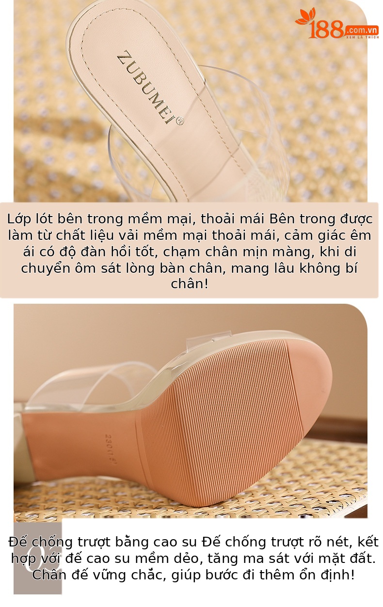 Sandal cao gót nữ quai một dây trong suốt, mũi hở, gót nhọn 9 cm, đế platform — Da-9cm chi tiết 4