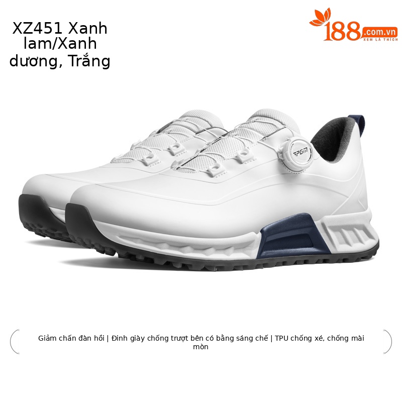 Giày golf nam PGM đế TPU chống nước, đệm êm, xoay núm chỉnh dây — XZ451-Xanh trắng, XZ451-Trắng bóng cánh hạc
