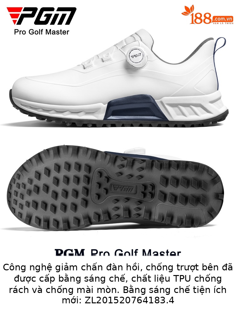 Giày golf nam PGM đế TPU chống nước, đệm êm, xoay núm chỉnh dây — XZ451-Xanh trắng, XZ451-Trắng bóng cánh hạc