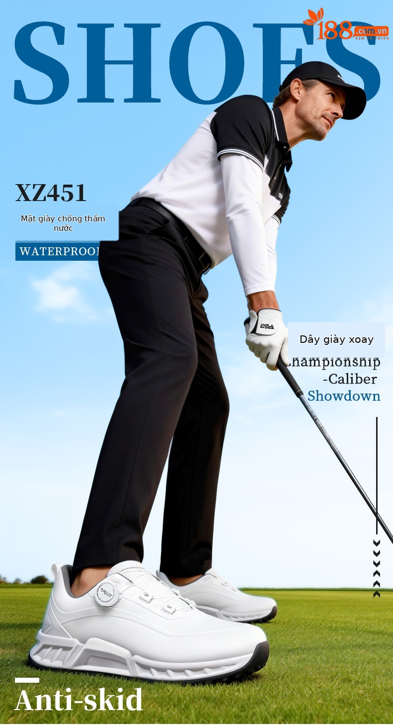Giày golf nam PGM đế TPU chống nước, đệm êm, xoay núm chỉnh dây — XZ451-Xanh trắng, XZ451-Trắng bóng cánh hạc chi tiết 4