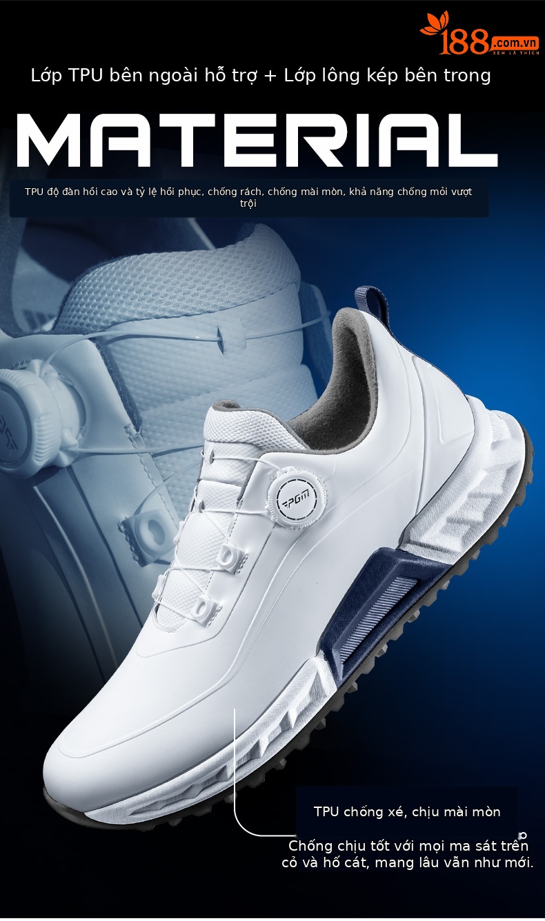 Giày golf nam PGM đế TPU chống nước, đệm êm, xoay núm chỉnh dây — XZ451-Xanh trắng, XZ451-Trắng bóng cánh hạc chi tiết 6