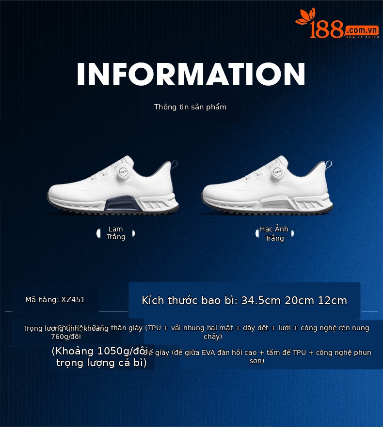 Giày golf nam PGM đế TPU chống nước, đệm êm, xoay núm chỉnh dây — XZ451-Xanh trắng, XZ451-Trắng bóng cánh hạc chi tiết 9