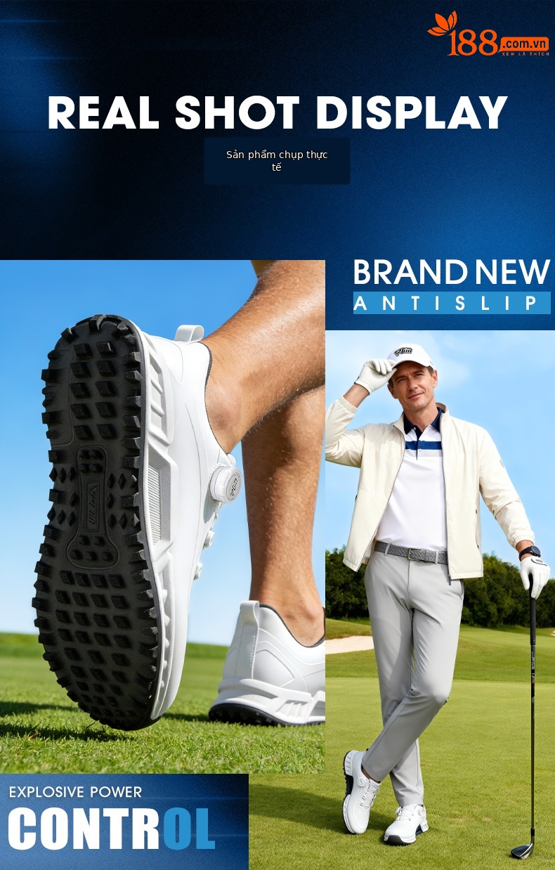 Giày golf nam PGM đế TPU chống nước, đệm êm, xoay núm chỉnh dây — XZ451-Xanh trắng, XZ451-Trắng bóng cánh hạc chi tiết 10