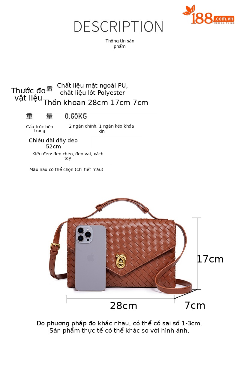 Túi đeo chéo nữ dây xích thiết kế đan tay cầm phong bì, phong cách đi làm và dạ tiệc chi tiết 2