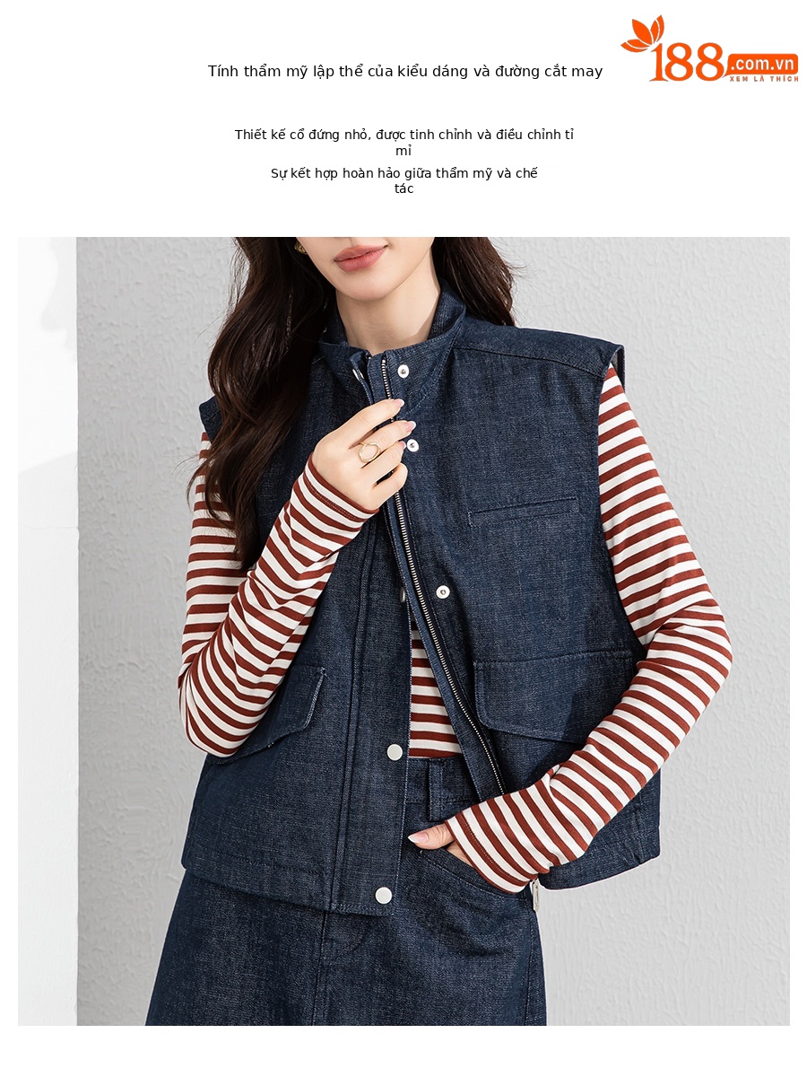 Áo vest gile denim không tay nữ kèm chân váy bút chì phối bộ — Mã màu xanh dương - AC66031