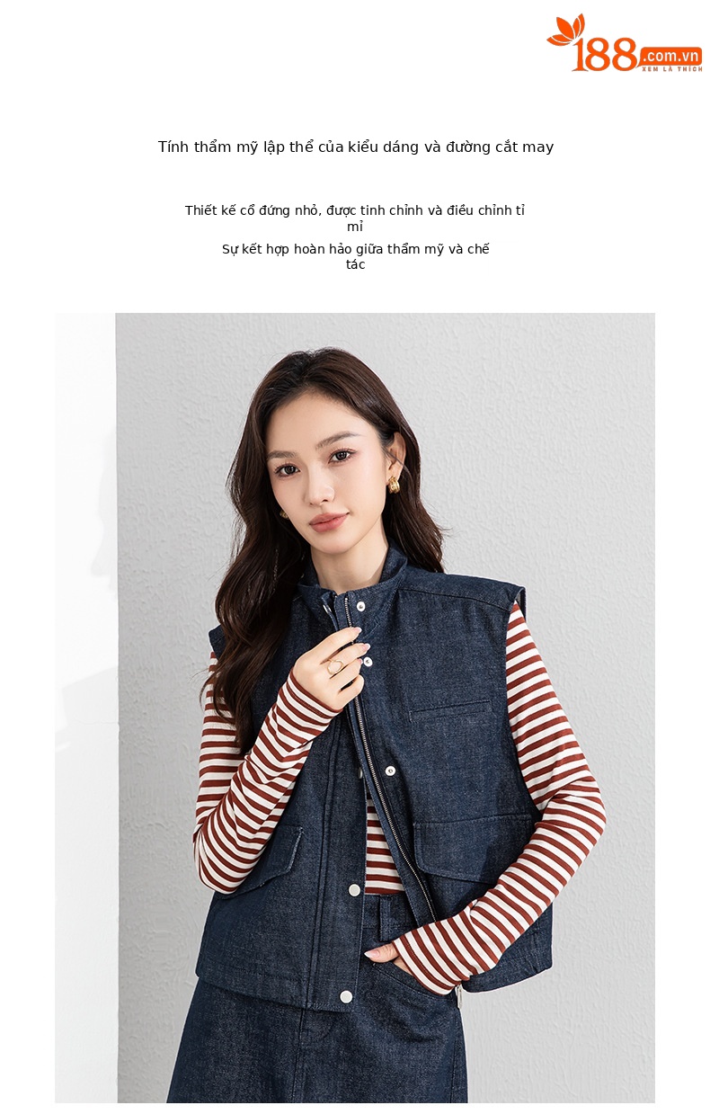Áo vest gile denim không tay nữ kèm chân váy bút chì phối bộ — Mã màu xanh dương - AC66031 chi tiết 3