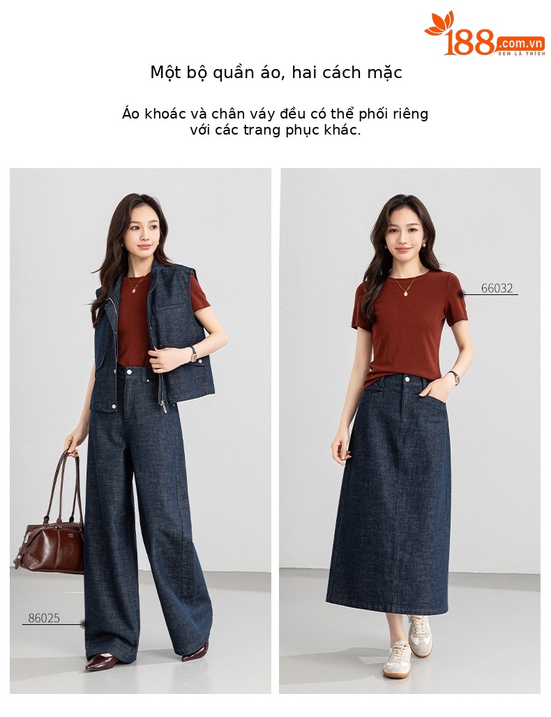 Áo vest gile denim không tay nữ kèm chân váy bút chì phối bộ — Mã màu xanh dương - AC66031 chi tiết 5