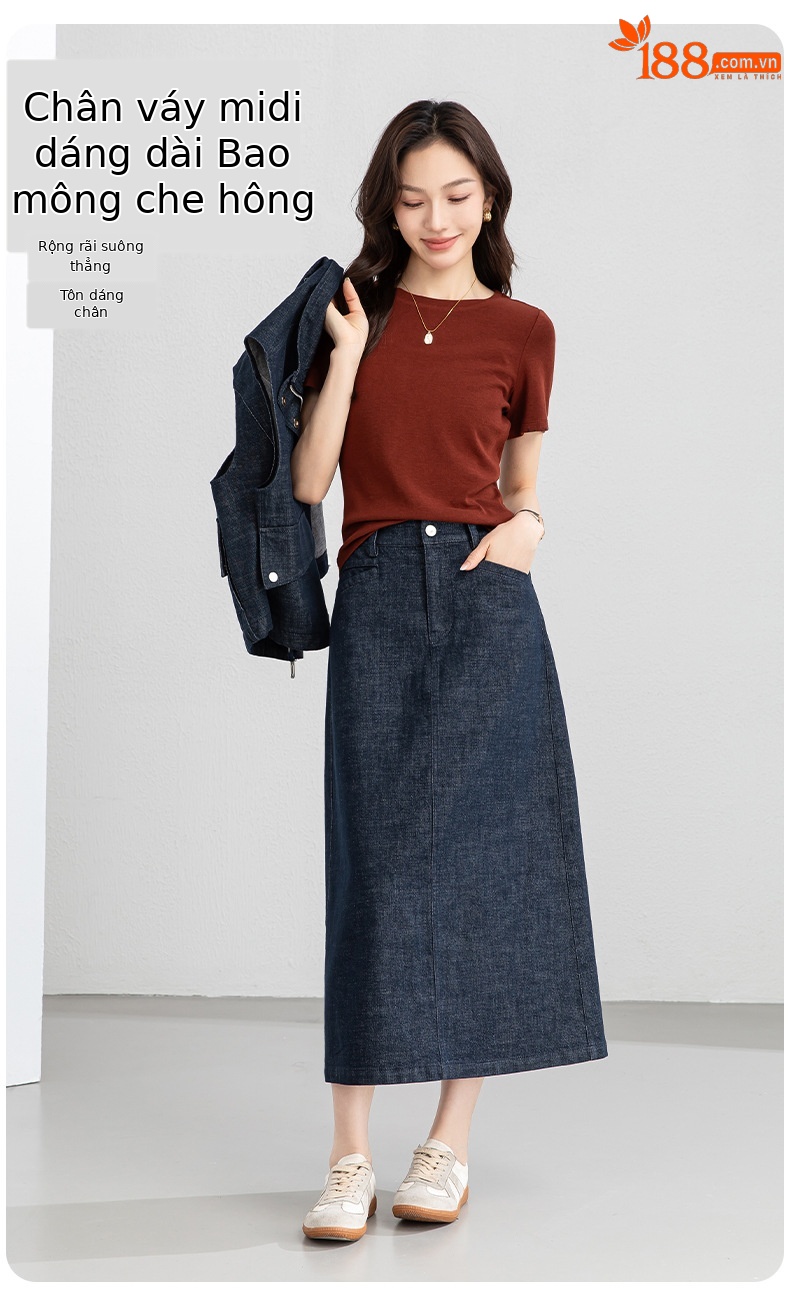 Áo vest gile denim không tay nữ kèm chân váy bút chì phối bộ — Mã màu xanh dương - AC66031 chi tiết 9