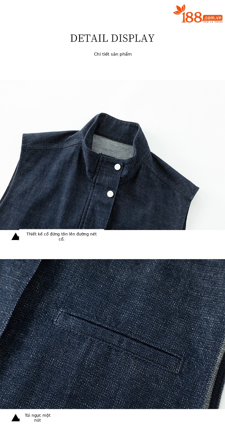 Áo vest gile denim không tay nữ kèm chân váy bút chì phối bộ — Mã màu xanh dương - AC66031 chi tiết 13