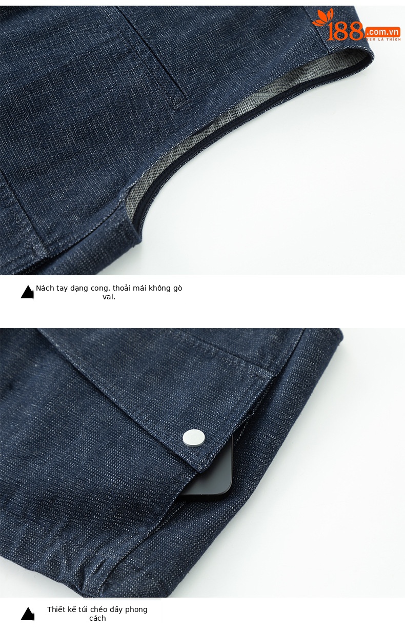 Áo vest gile denim không tay nữ kèm chân váy bút chì phối bộ — Mã màu xanh dương - AC66031 chi tiết 14