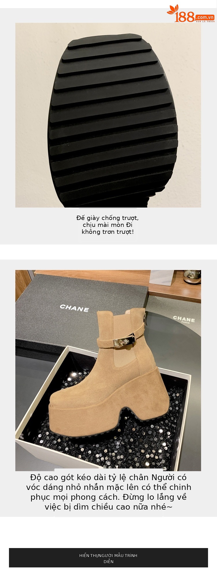 Boot Chelsea nữ cổ thun đế xuồng gót vuông mũi vuông phong cách bụi — Lót đơn màu hạnh chi tiết 4