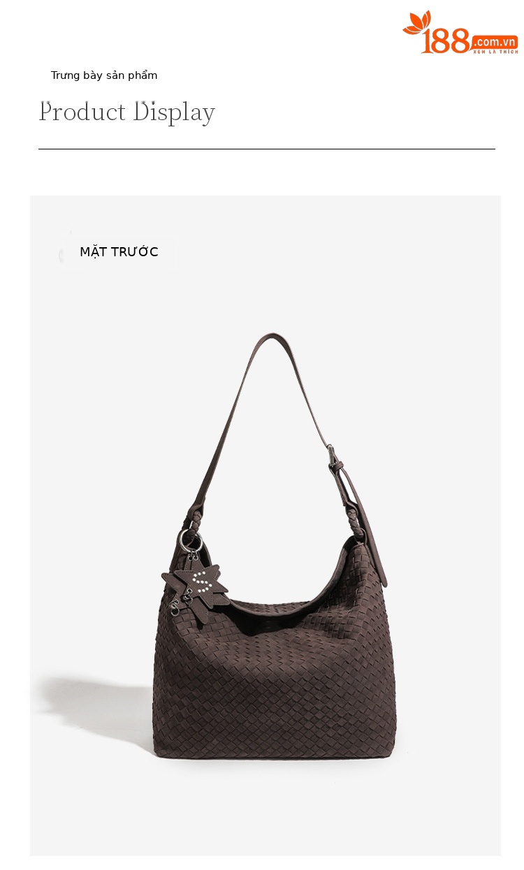 Túi tote da lộn nữ đáy rộng phong cách lười biếng trang trí ngôi sao, quai đeo vai nách lớn dệt chi tiết 13