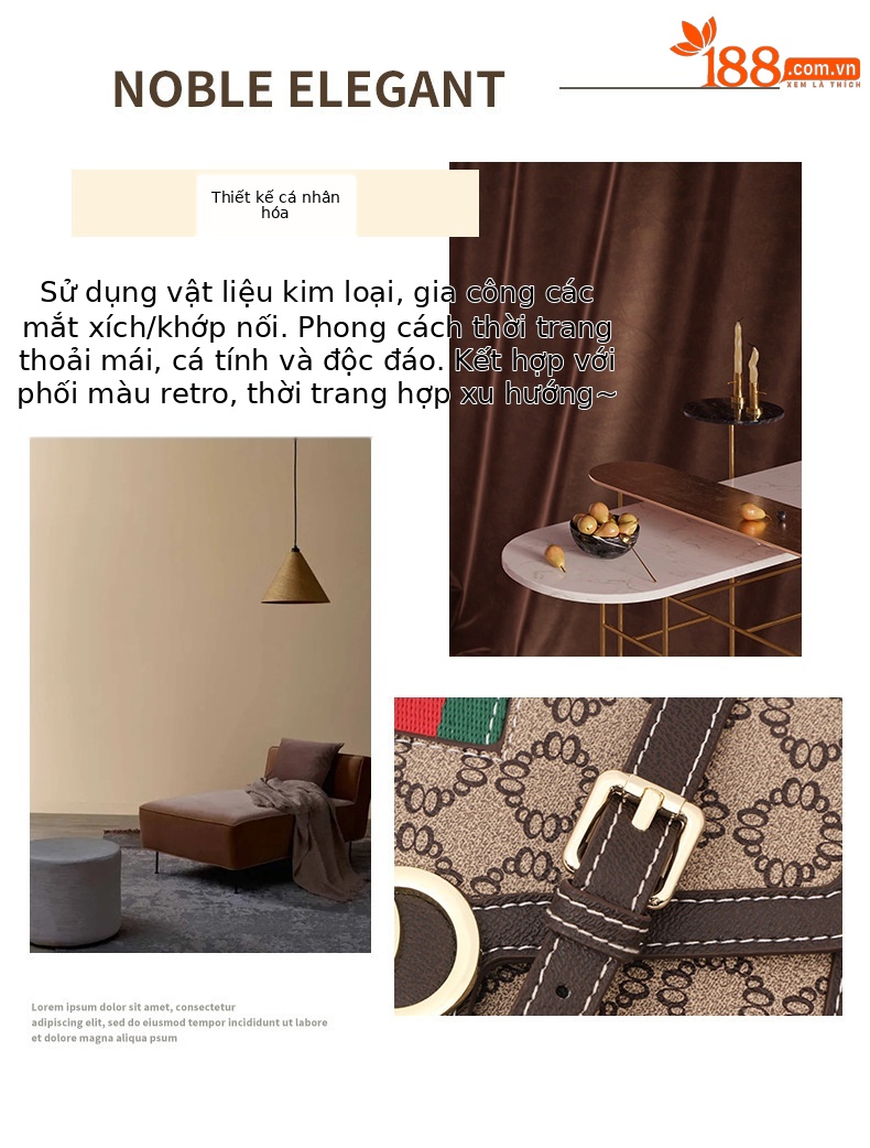Túi đeo chéo nữ dáng vuông phong cách thời trang, phối dây xích — màu cà phê chi tiết 2