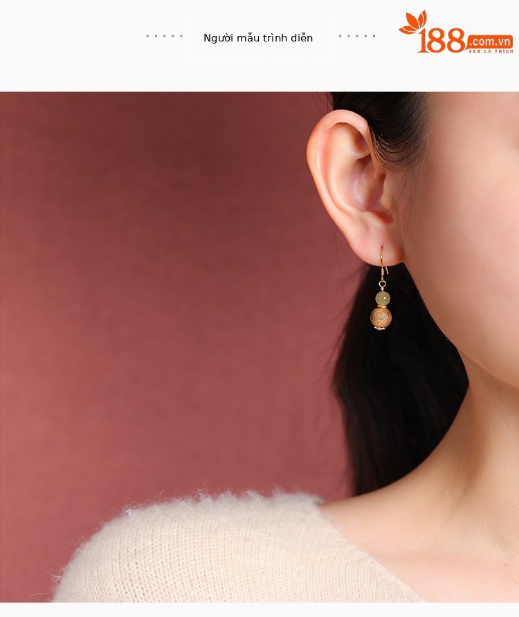 Bông tai dài bạc S925 mạ vàng đính ngọc bích hình hồ lô phong cách tân cổ điển — Một đôi chi tiết 5