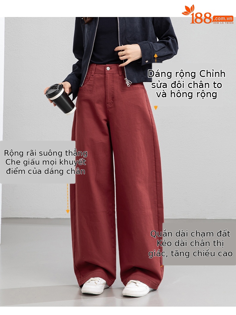 Quần jean nữ ống rộng eo cao kiểu Mỹ, dáng suông rũ thẳng, phong cách mùa xuân — Xanh lông mòng đen chi tiết 4