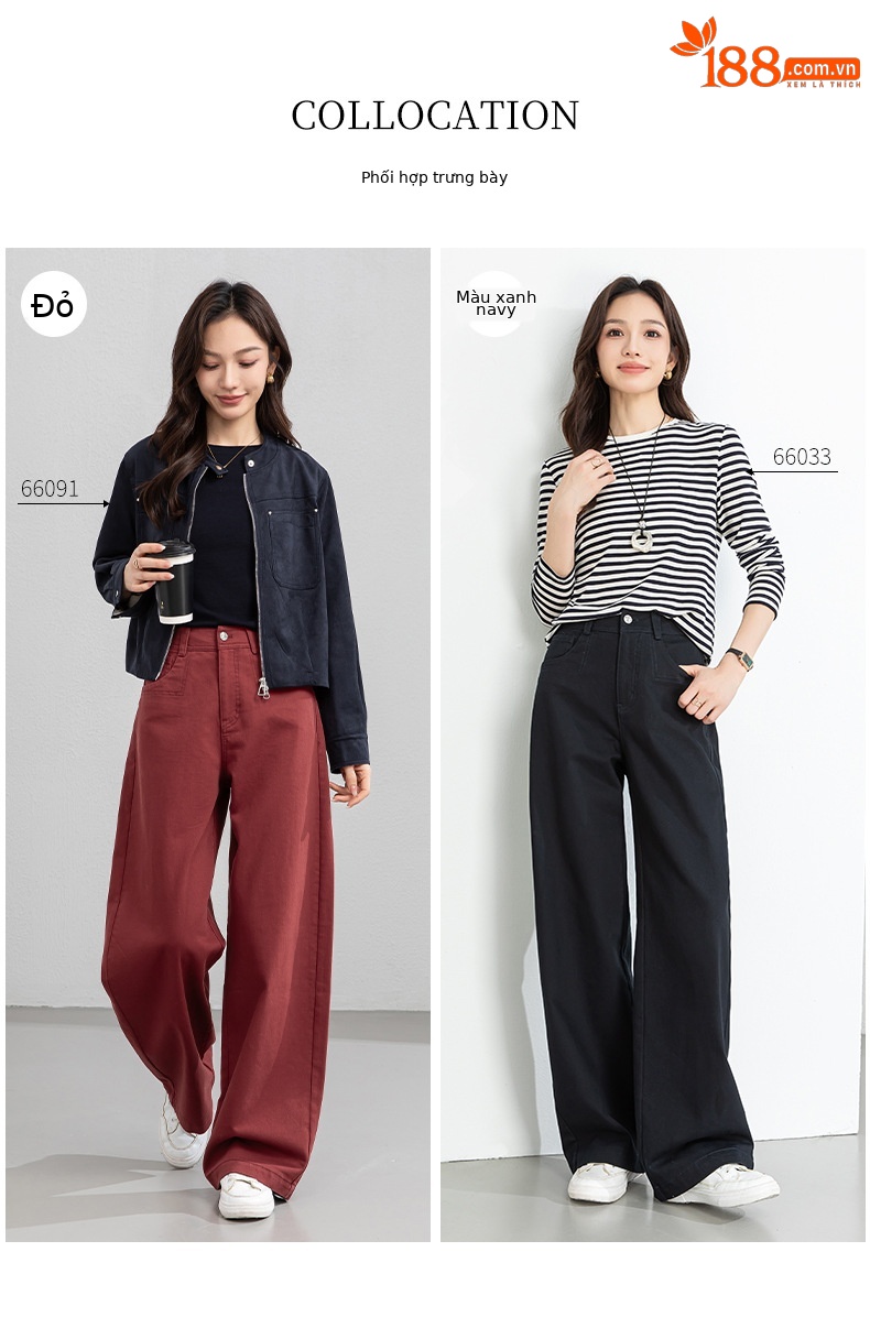 Quần jean nữ ống rộng eo cao kiểu Mỹ, dáng suông rũ thẳng, phong cách mùa xuân — Xanh lông mòng đen chi tiết 6
