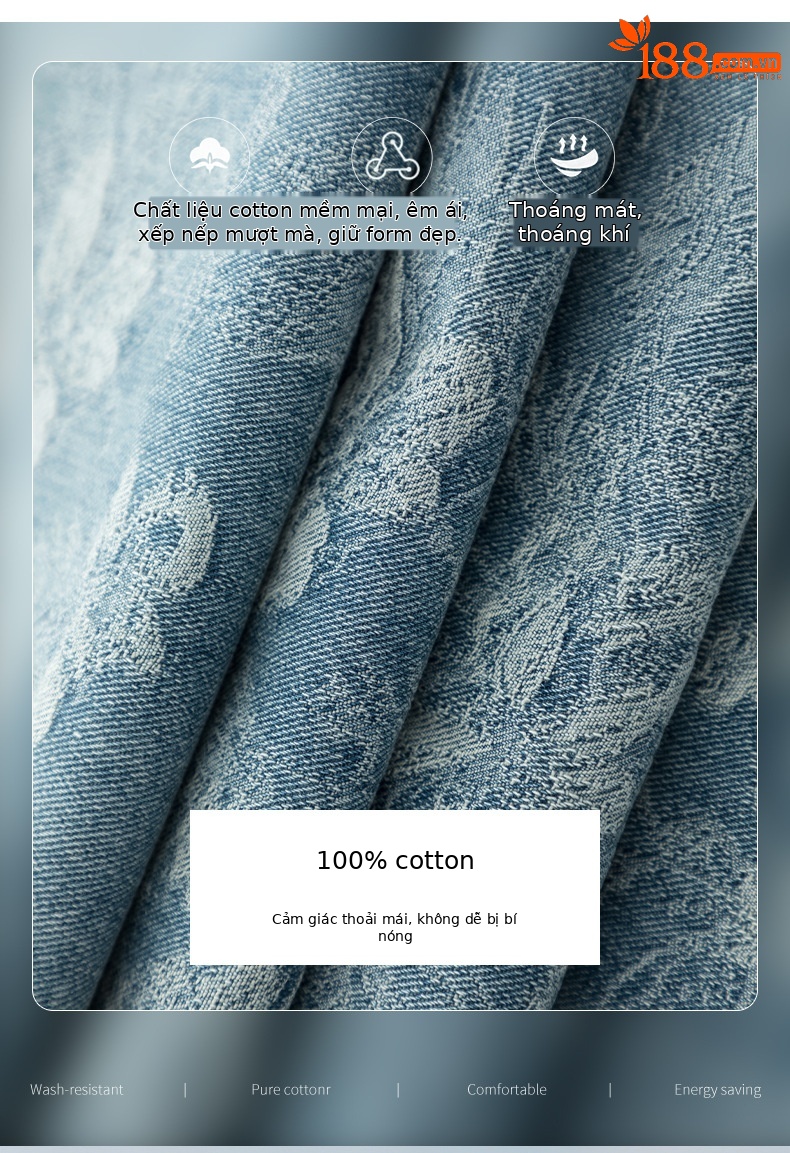 Quần jean nữ ống rộng cạp cao họa tiết jacquard kiểu Trung Hoa mới — xanh lam chi tiết 3