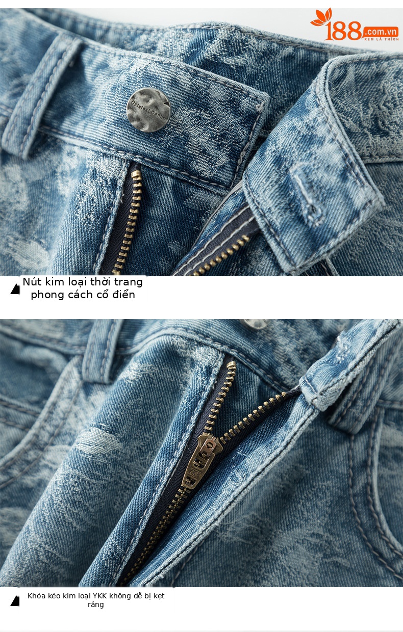 Quần jean nữ ống rộng cạp cao họa tiết jacquard kiểu Trung Hoa mới — xanh lam chi tiết 15