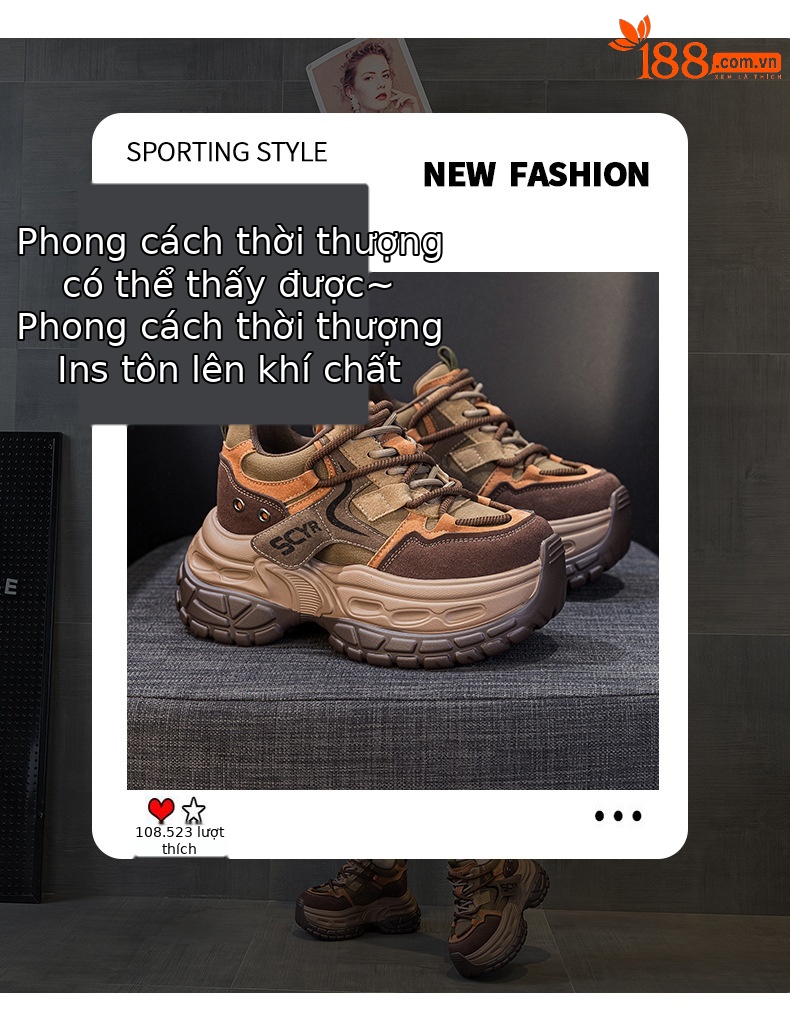 Giày sneaker nữ chunky đế dày phong cách retro, tăng chiều cao, phối màu vintage — Cam 5021, Xanh dương 5021, Tím 5021 chi tiết 3