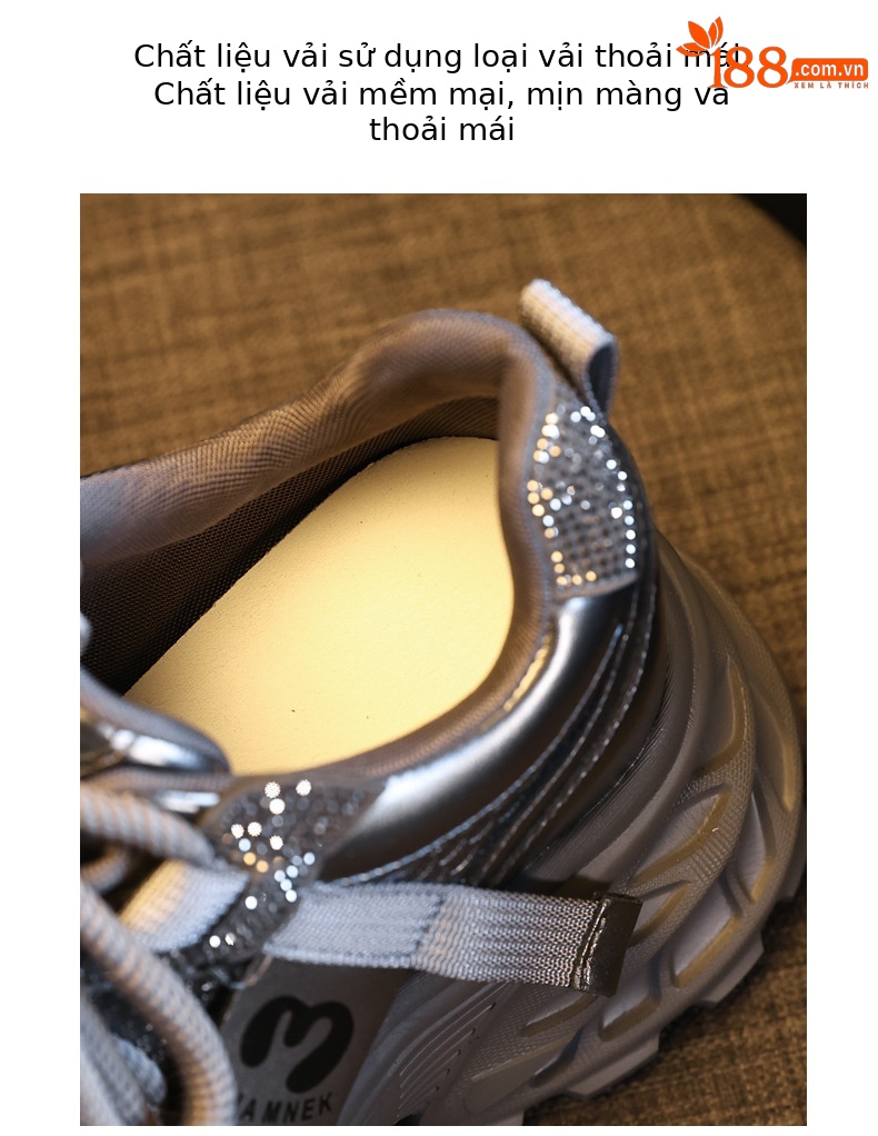 Giày sneaker nữ đế dày tăng chiều cao đính đá pha lê phong cách thể thao — màu đen chi tiết 8
