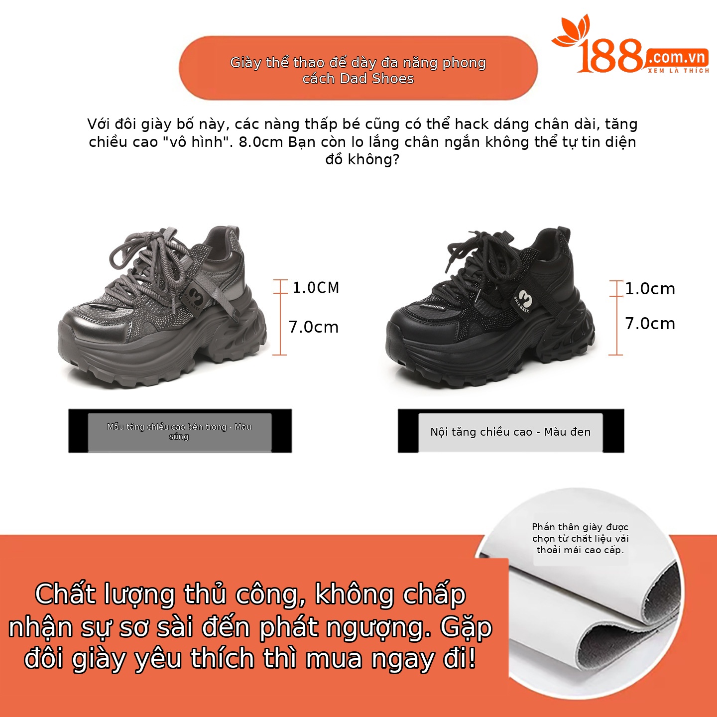 Giày sneaker nữ đế dày tăng chiều cao đính đá pha lê phong cách thể thao — màu đen