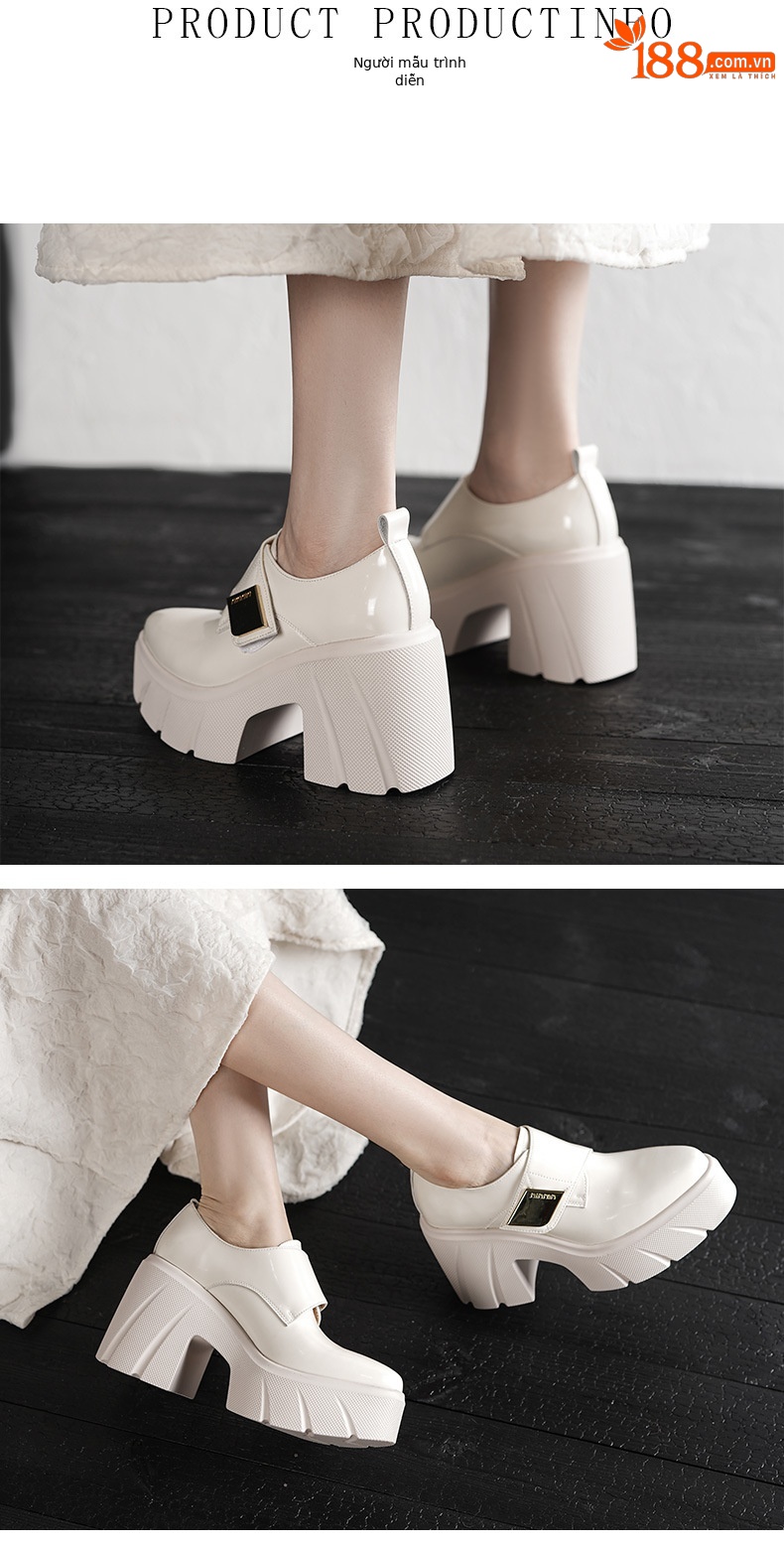 Giày lười nữ đế platform 10 cm mũi nhọn dây xỏ — màu đen chi tiết 1