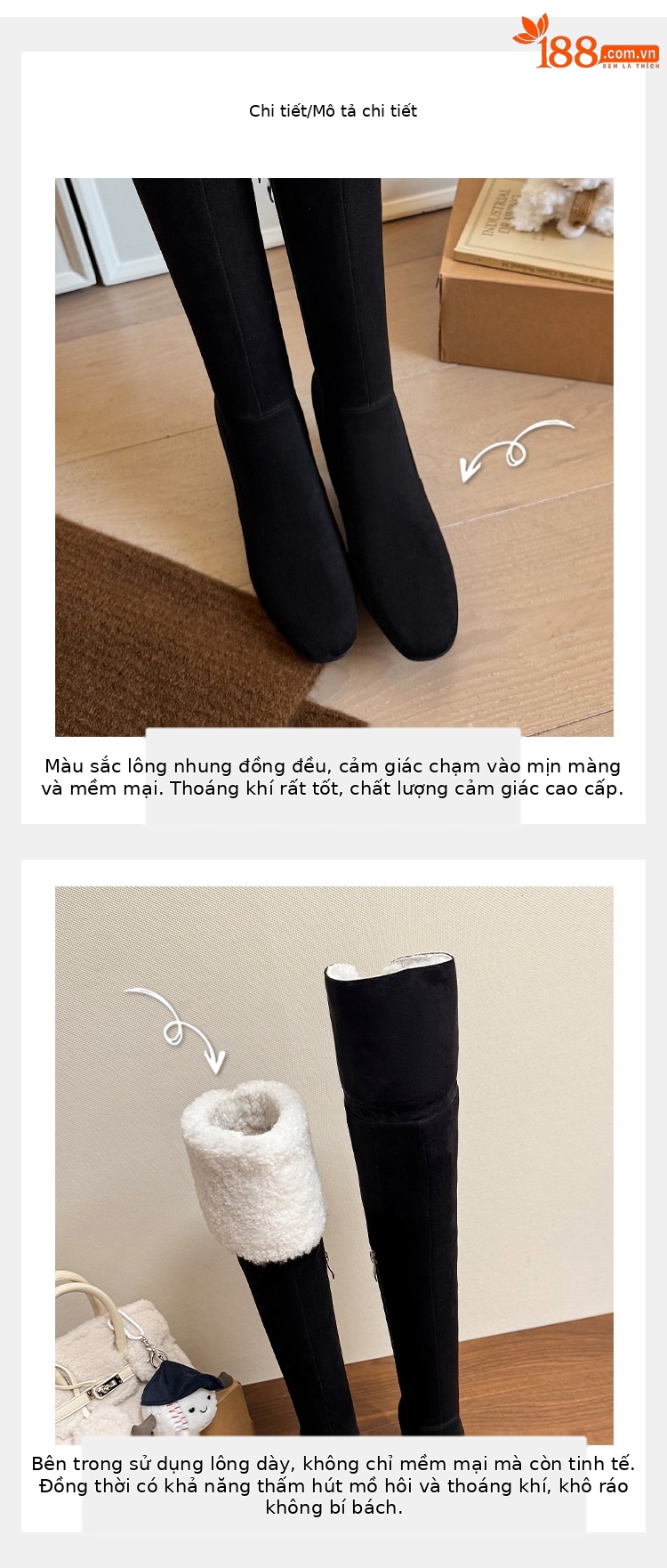 Boot nữ cổ cao ôm bắp chân lông cừu ấm, gót thô 5 cm, phong cách cưỡi ngựa — màu đen chi tiết 3