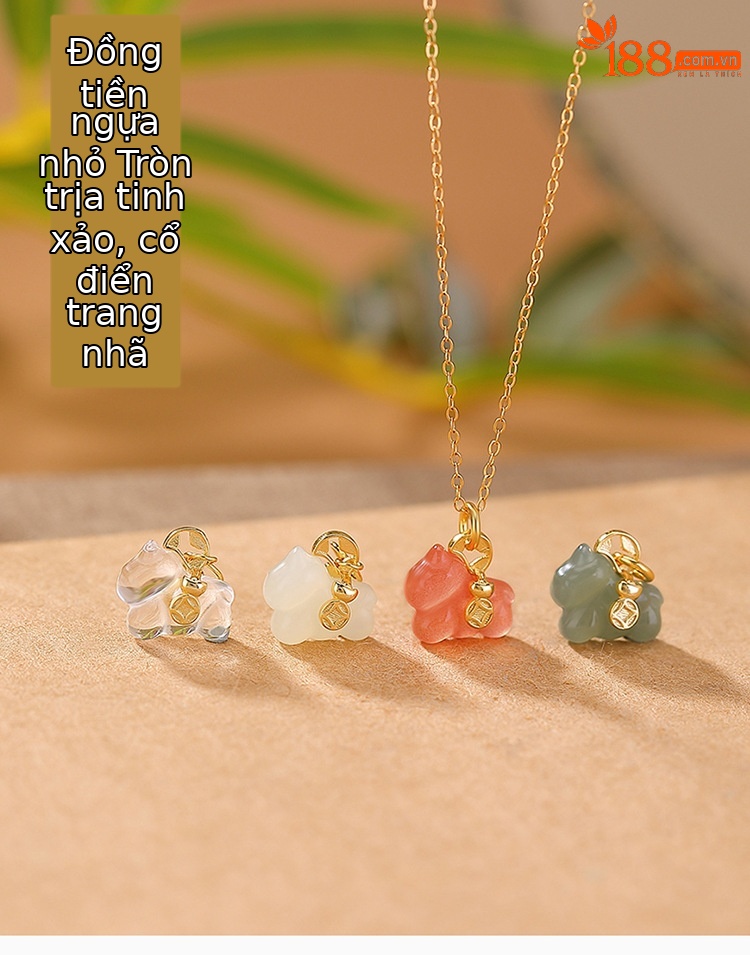 Mặt dây chuyền bạc S925 mạ vàng đính đá ngọc bích và pha lê hình đồng xu cát tường — Hồng thủy (không kèm dây) chi tiết 1