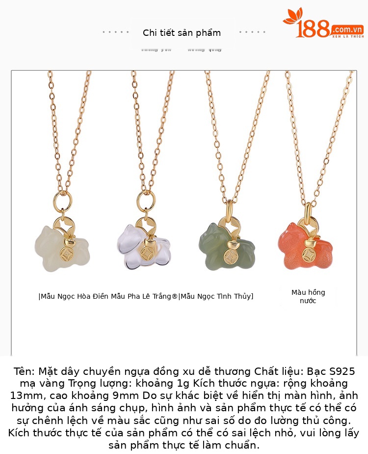 Mặt dây chuyền bạc S925 mạ vàng đính đá ngọc bích và pha lê hình đồng xu cát tường — Hồng thủy (không kèm dây) chi tiết 2