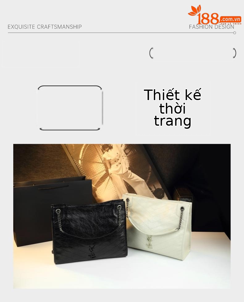 Túi đeo chéo nữ dây xích da bò dầu sáp phong cách vintage — đen, màu trắng ngà chi tiết 4