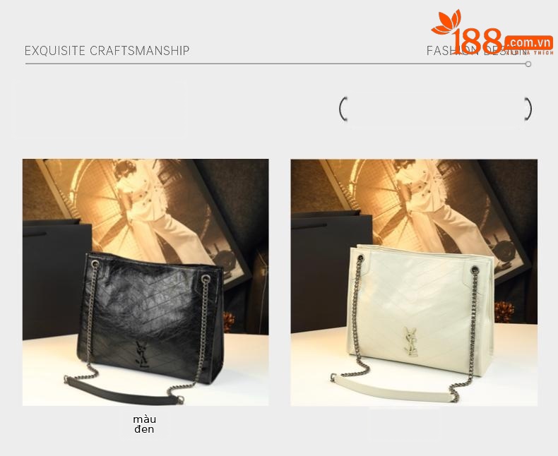 Túi đeo chéo nữ dây xích da bò dầu sáp phong cách vintage — đen, màu trắng ngà chi tiết 8