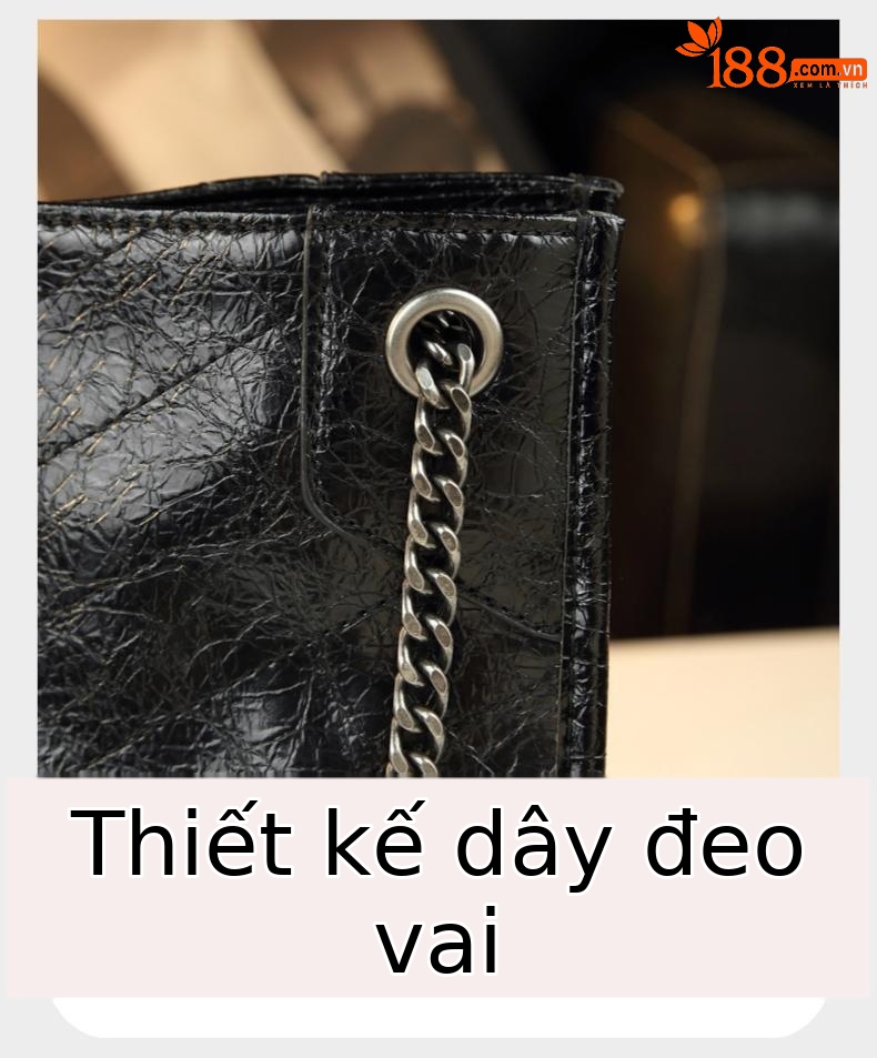 Túi đeo chéo nữ dây xích da bò dầu sáp phong cách vintage — đen, màu trắng ngà chi tiết 19