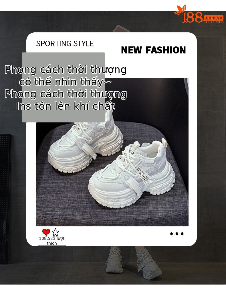 Giày sneaker nữ đế dày chunky phong cách thể thao, tăng chiều cao, phối hợp nhiều trang phục — Đen 5019, Nâu 5019, Ngọc trai 5019 chi tiết 2