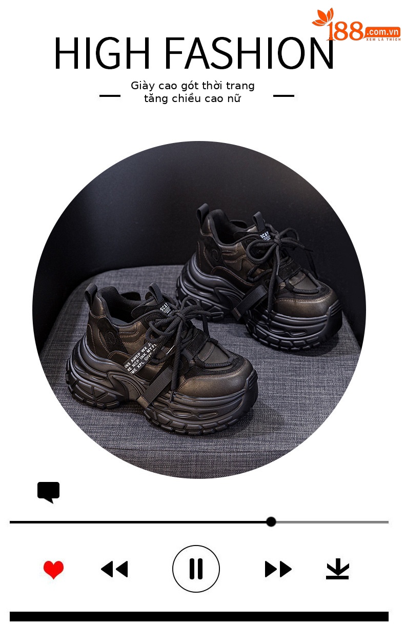 Giày sneaker nữ đế dày chunky phong cách thể thao, tăng chiều cao, phối hợp nhiều trang phục — Đen 5019, Nâu 5019, Ngọc trai 5019 chi tiết 3