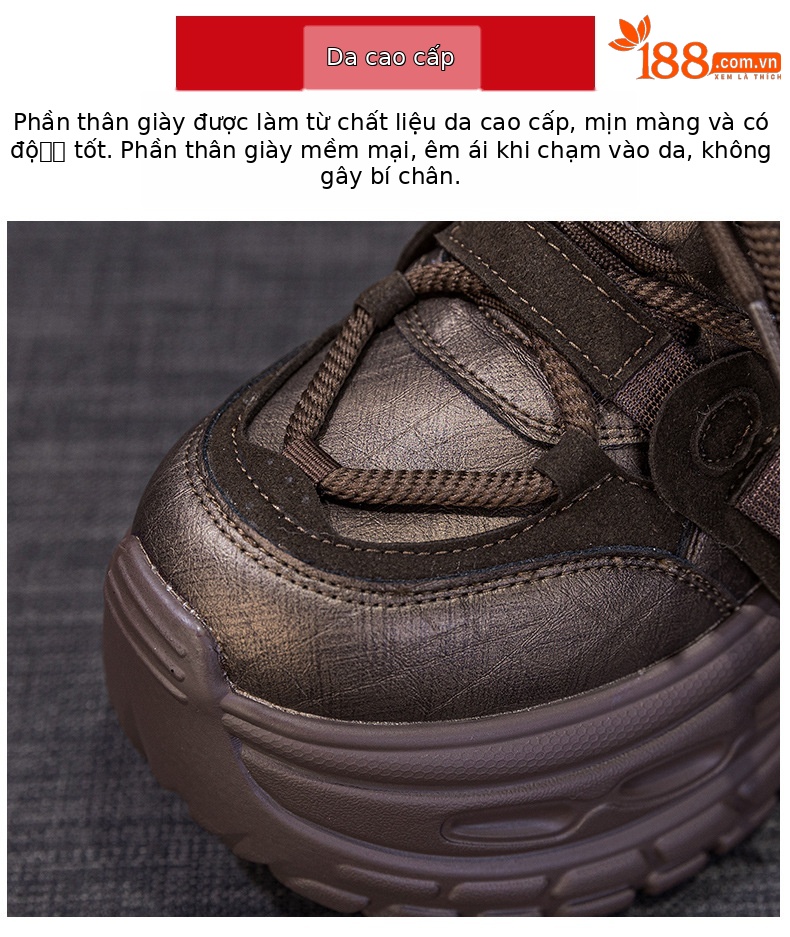 Giày sneaker nữ đế dày chunky phong cách thể thao, tăng chiều cao, phối hợp nhiều trang phục — Đen 5019, Nâu 5019, Ngọc trai 5019 chi tiết 5
