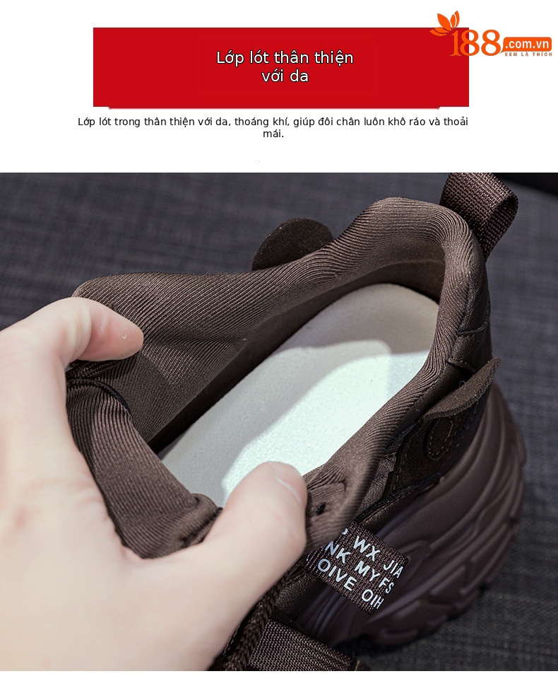 Giày sneaker nữ đế dày chunky phong cách thể thao, tăng chiều cao, phối hợp nhiều trang phục — Đen 5019, Nâu 5019, Ngọc trai 5019 chi tiết 6
