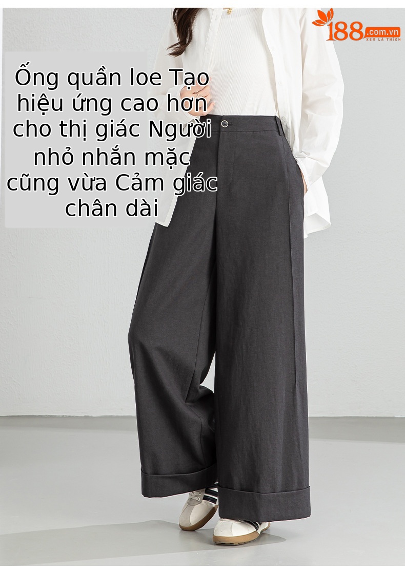 Quần culottes nữ ống rộng cạp cao chất liệu Tencel cotton, dáng suông rủ nhẹ — Xám gạo chi tiết 9