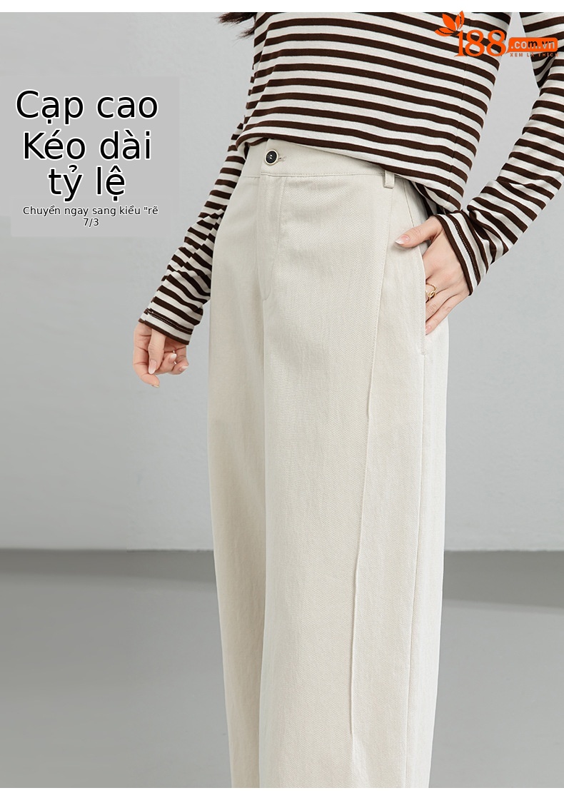 Quần culottes nữ ống rộng cạp cao chất liệu Tencel cotton, dáng suông rủ nhẹ — Xám gạo chi tiết 10