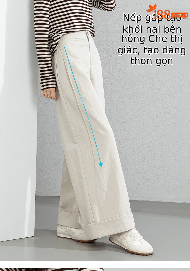 Quần culottes nữ ống rộng cạp cao chất liệu Tencel cotton, dáng suông rủ nhẹ — Xám gạo chi tiết 14