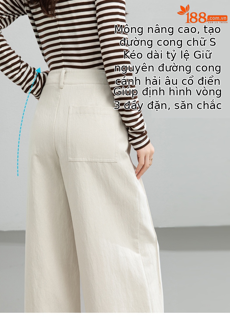 Quần culottes nữ ống rộng cạp cao chất liệu Tencel cotton, dáng suông rủ nhẹ — Xám gạo chi tiết 15