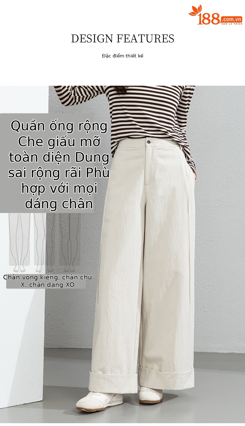 Quần culottes nữ ống rộng cạp cao chất liệu Tencel cotton, dáng suông rủ nhẹ — Xám gạo chi tiết 8